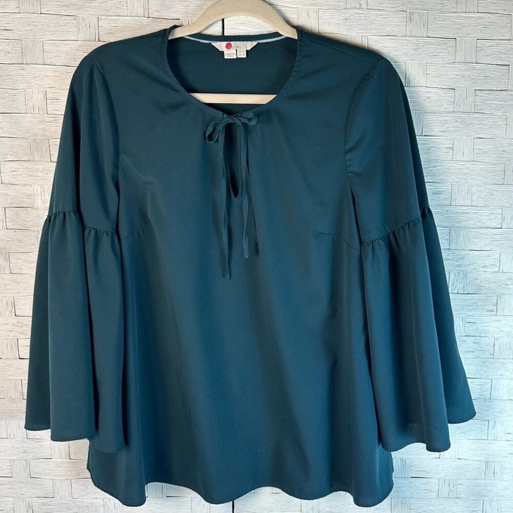 Boden Womens Blouse aqua peasant necktie flat sleeve bohemian business casual